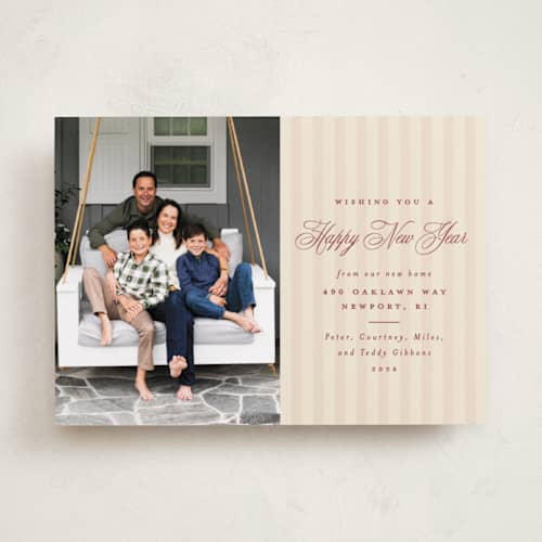 This is a stocking holiday photo cards with standard by Olivia Raufman called charming stripe printing on recycled smooth signature in standard