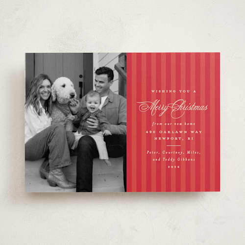 This is a santa suit holiday photo cards with standard by Olivia Raufman called charming stripe printing on recycled smooth signature in standard