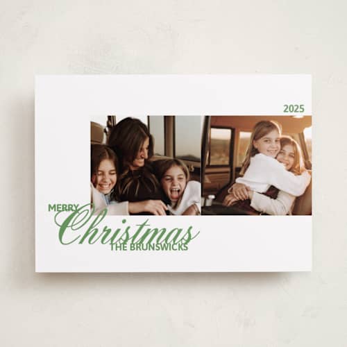 This is a mint holiday photo cards with standard by Inkblot Design called duplicity printing on recycled smooth signature in standard