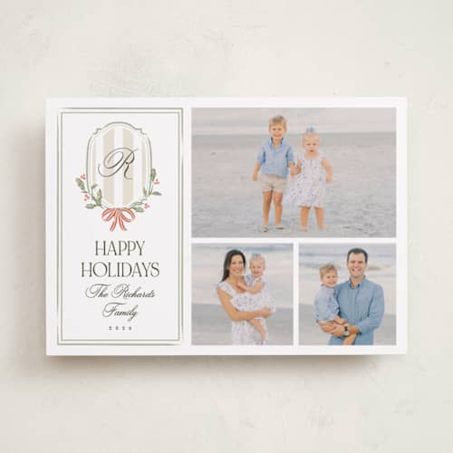 This is a snow holiday photo cards with standard by Robert and Stella called striped crest printing on recycled smooth signature in standard