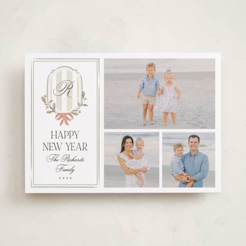 This is a snow holiday photo cards with standard by Robert and Stella called striped crest printing on recycled smooth signature in standard