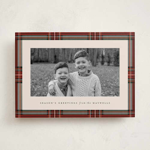 This is a antique holiday photo cards with standard by Olivia Kanaley Inman called highland holiday printing on recycled smooth signature in standard