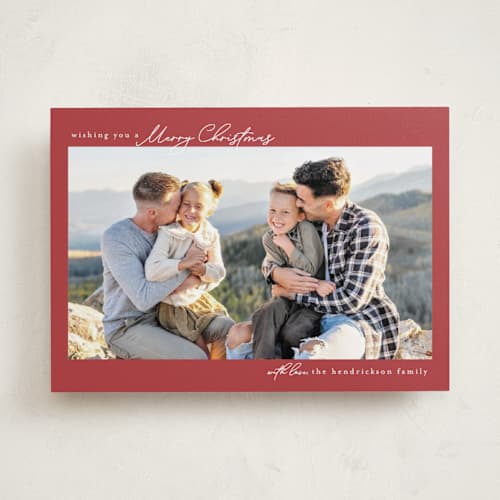 This is a crimson holiday photo cards with standard by Chris Griffith called holiday fun printing on recycled smooth signature in standard