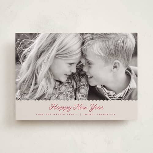 This is a berry holiday photo cards with standard by Kelly Schmidt called simple scalloped edge printing on recycled smooth signature in standard