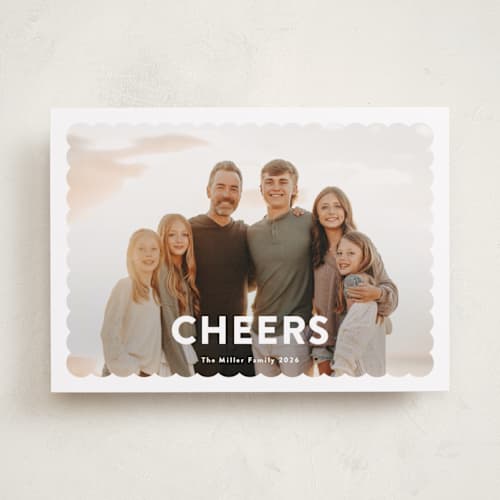 This is a snow holiday photo cards with standard by Stephanie Hawkes called joy scallop printing on recycled smooth signature in standard