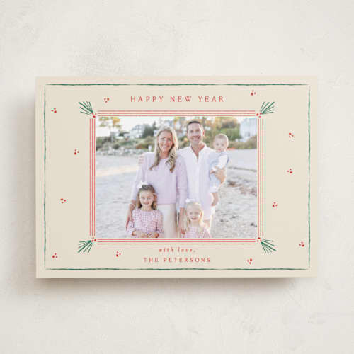 This is a holly holiday photo cards with standard by Sarah Rosenthal called holly tidings printing on recycled smooth signature in standard