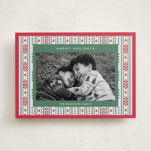 This is a poinsettia holiday photo cards with standard by Amy Kross called lauren printing on recycled smooth signature in standard