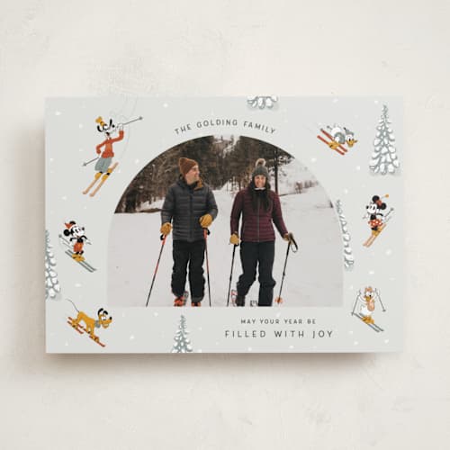 This is a ice holiday photo cards with standard by Kelsey Mucci called mickey and friends tis the ski-son printing on recycled smooth signature in standard