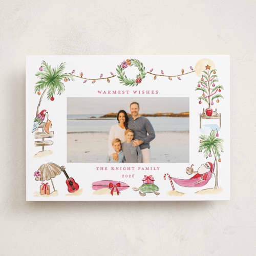 This is a hibiscus holiday photo cards with standard by Sarah Knight called ohana printing on recycled smooth signature in standard