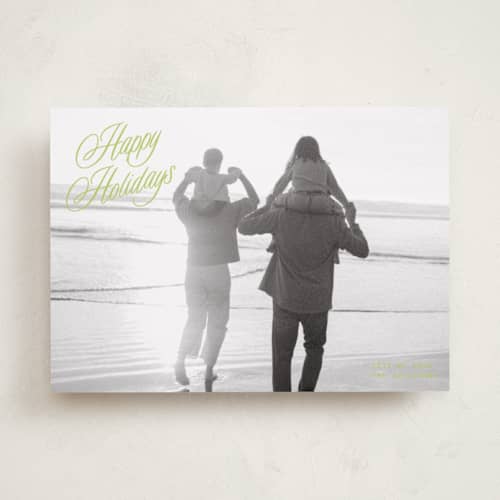 This is a mistletoe glow holiday photo cards with standard by JoAnn Jinks called neon vintage printing on recycled smooth signature in standard