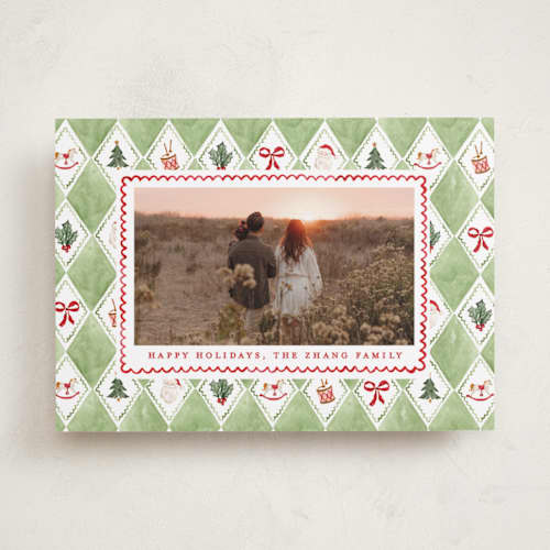 This is a matcha holiday photo cards with standard by Sarah Knight called nostalgic wrap printing on recycled smooth signature in standard