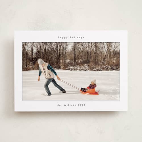 This is a snow holiday photo cards with standard by Nicole Walsh called typewriter printing on recycled smooth signature in standard