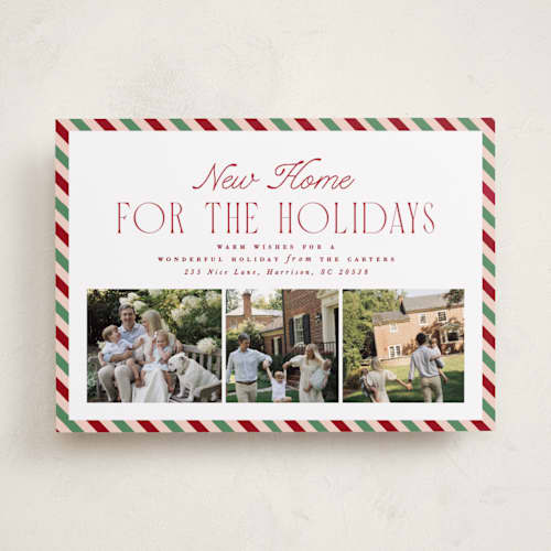 This is a cranberry holiday photo cards with standard by Hannah Williams called new home stripe printing on recycled smooth signature in standard