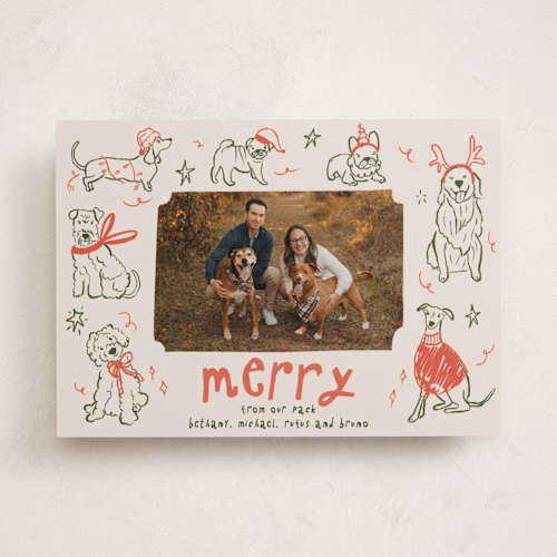 This is a cranberry holiday photo cards with standard by Vera Lim called doggy merry printing on recycled smooth signature in standard