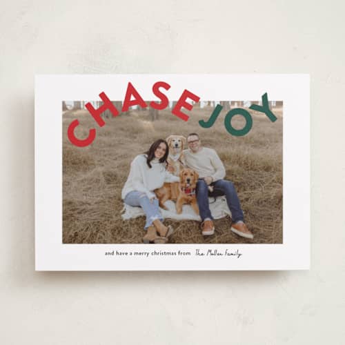 This is a holly holiday photo cards with standard by Angela Garrick called chase joy printing on recycled smooth signature in standard