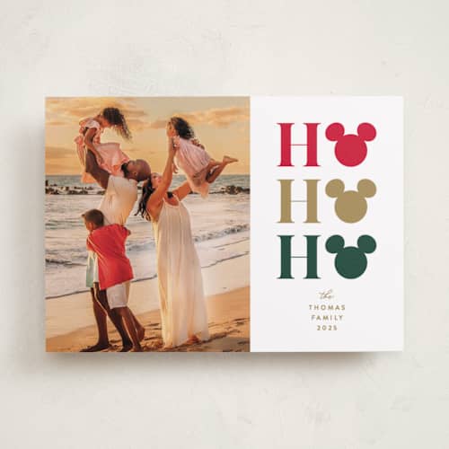 This is a mistletoe holiday photo cards with standard by Vanessa Doyle called disney ho ho ho printing on recycled smooth signature in standard