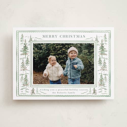 This is a forest holiday photo cards with standard by Petra Kern called calm wonderland printing on recycled smooth signature in standard
