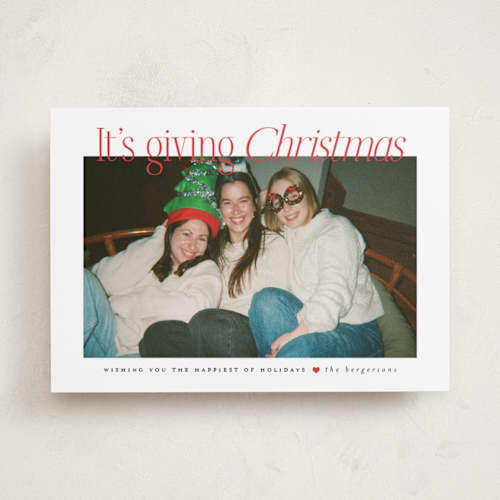 This is a cardinal holiday photo cards with standard by Itsy Belle Studio called it's giving christmas printing on recycled smooth signature in standard