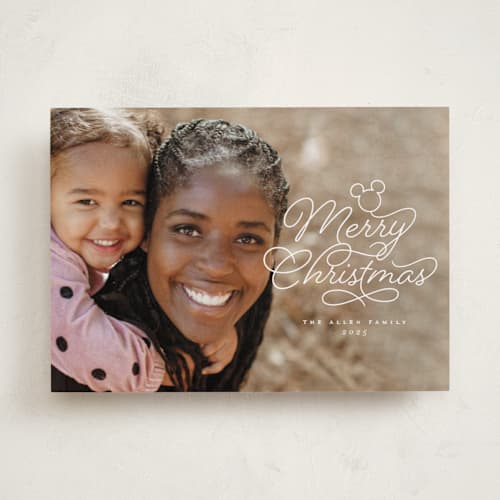 This is a cotton holiday photo cards with standard by Laura Hamm called disney mickey spirit printing on recycled smooth signature in standard
