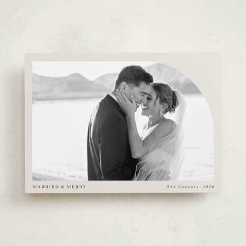 This is a eggnog holiday photo cards with standard by Oma N. Ramkhelawan called arched simplicity printing on recycled smooth signature in standard