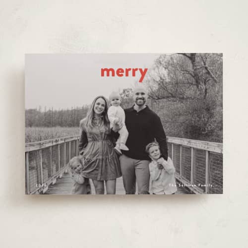 This is a poinsettia holiday photo cards with standard by Up Up Creative called daily printing on recycled smooth signature in standard