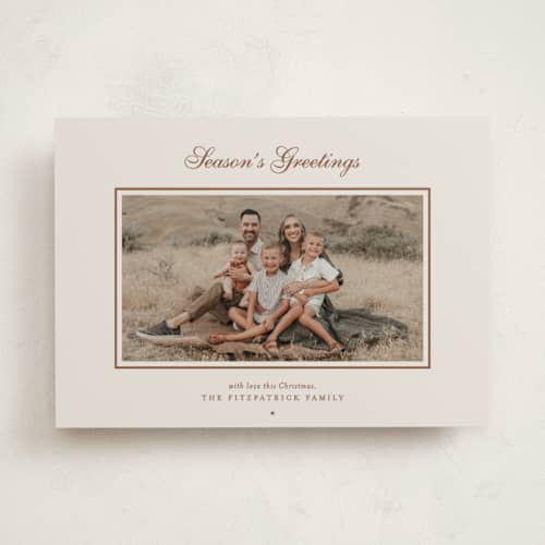 This is a caramel latte holiday photo cards with standard by Blustery August called a golden christmas printing on recycled smooth signature in standard