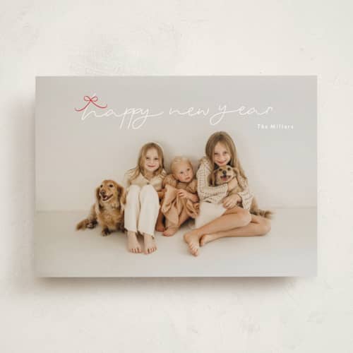 This is a holly holiday photo cards with standard by Phrosné Barwood called little cute bow printing on recycled smooth signature in standard