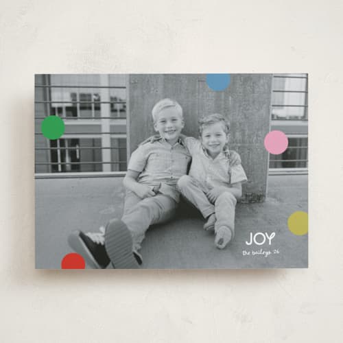 This is a gumdrop holiday photo cards with standard by Morgan Kendall called joie de vivre printing on recycled smooth signature in standard