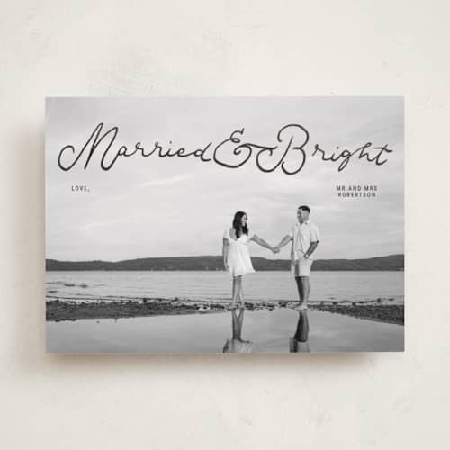 This is a moon rock holiday photo cards with standard by Abbigail Lim called married & bright printing on recycled smooth signature in standard