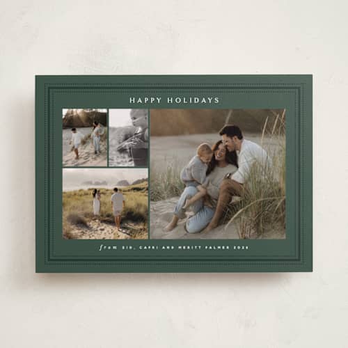 This is a forest holiday photo cards with standard by Stacey Meacham called classic dots printing on recycled smooth signature in standard