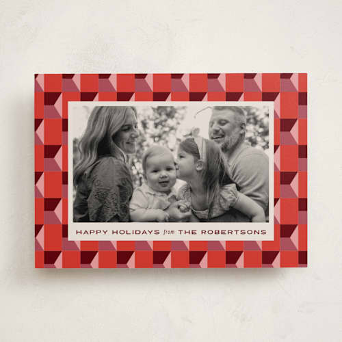 This is a cranberry holiday photo cards with standard by Lindsay Stetson Thompson called colorblock geo printing on recycled smooth signature in standard