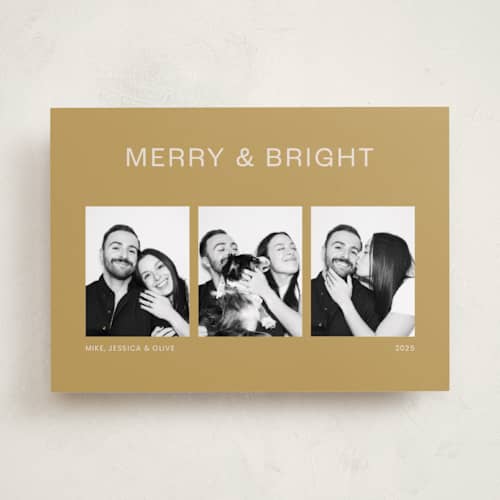 This is a canary holiday photo cards with standard by seulghi called bright trio printing on recycled smooth signature in standard