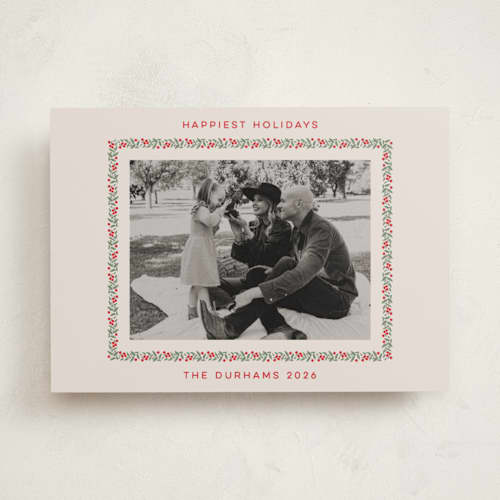 This is a cranberry holiday photo cards with standard by Kristie Kern called merriest berry printing on recycled smooth signature in standard