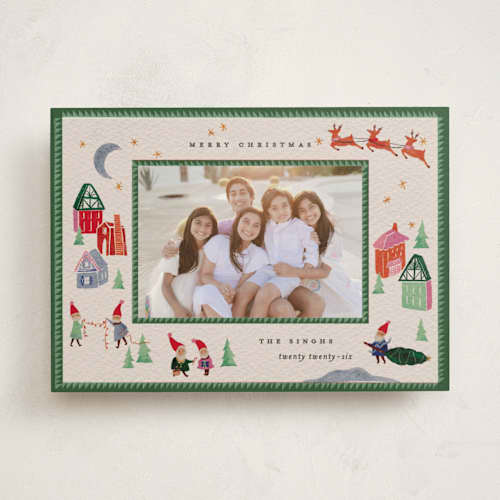 This is a evergreen holiday photo cards with standard by Julie Murray called north pole party printing on recycled smooth signature in standard