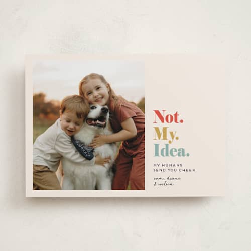 This is a maize holiday photo cards with standard by Penny Eversole called not my idea pet card printing on recycled smooth signature in standard