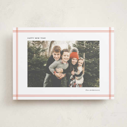 This is a crimson holiday photo cards with standard by Wendy Chung called frameline printing on recycled smooth signature in standard