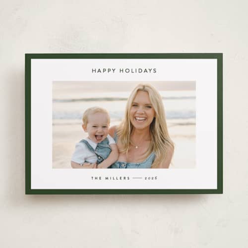 This is a spruce holiday photo cards with standard by JoAnn Jinks called border printing on recycled smooth signature in 5x7