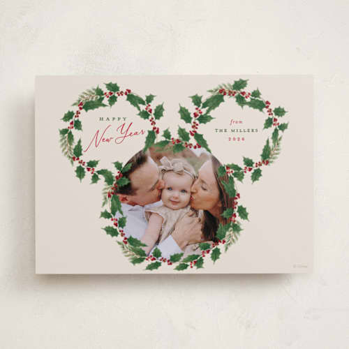 This is a cookie dough holiday photo cards with standard by Susan Zinader called disney's mickey wreath printing on recycled smooth signature in standard