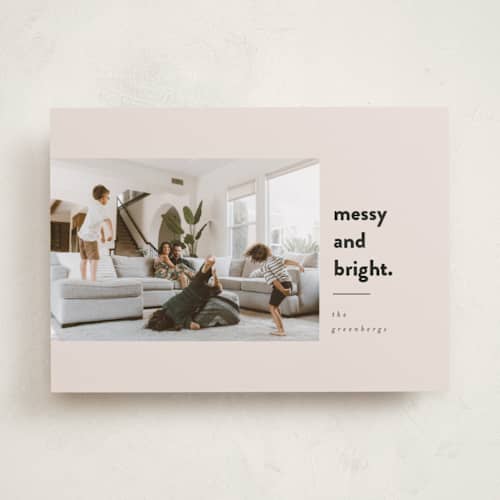 This is a blush holiday photo cards with standard by Iveta Angelova called messy & bright printing on recycled smooth signature in standard