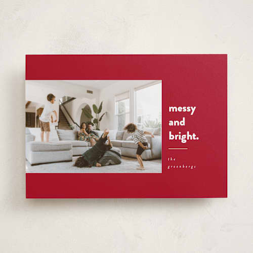 This is a holly berry holiday photo cards with standard by Iveta Angelova called messy & bright printing on recycled smooth signature in standard