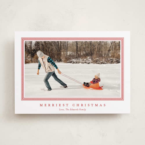 This is a cherry holiday photo cards with standard by Carolyn MacLaren called tailored chic frame printing on recycled smooth signature in standard