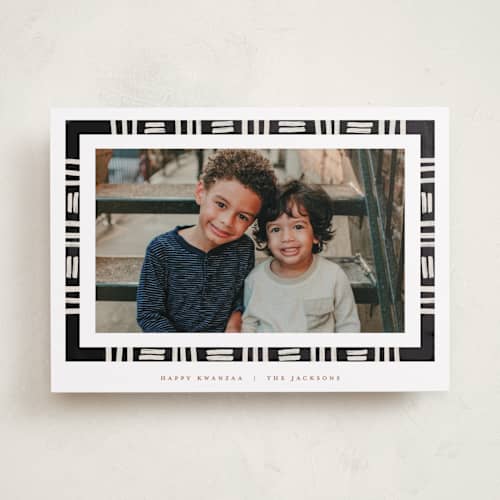 This is a onyx kwanzaa cards with standard by Dawn Pope called kwanzaa pattern arch printing on recycled smooth signature in standard