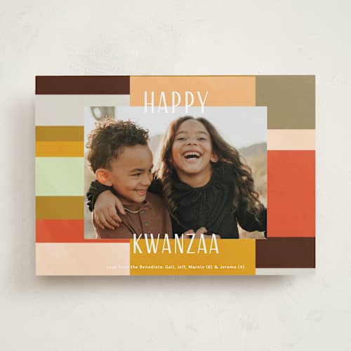 This is a spice kwanzaa cards with standard by Studio Suku called quilted colorblock printing on recycled smooth signature in standard