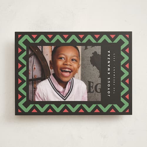 This is a unity kwanzaa cards with standard by letterfix called geometric frame printing on recycled smooth signature in standard