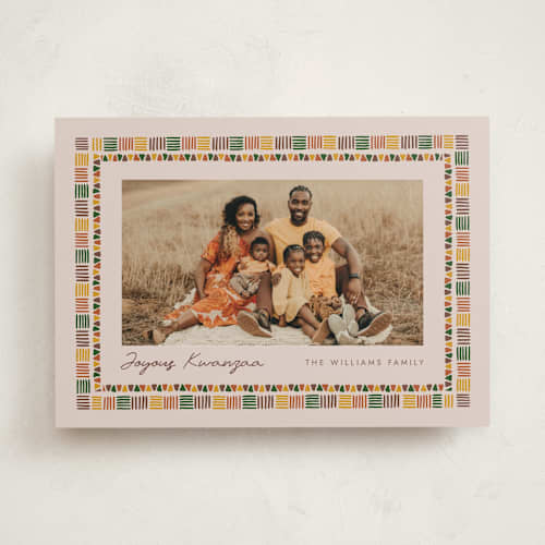 This is a cream kwanzaa cards with standard by Carmia C. called kente border printing on recycled smooth signature in standard