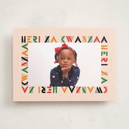 This is a cream kwanzaa cards with standard by Orasie called heri za kwanzaa printing on recycled smooth signature in standard