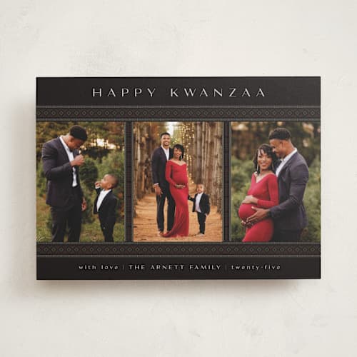 This is a obsidian kwanzaa cards with standard by Kamala Nahas called kwanzaa three printing on recycled smooth signature in standard