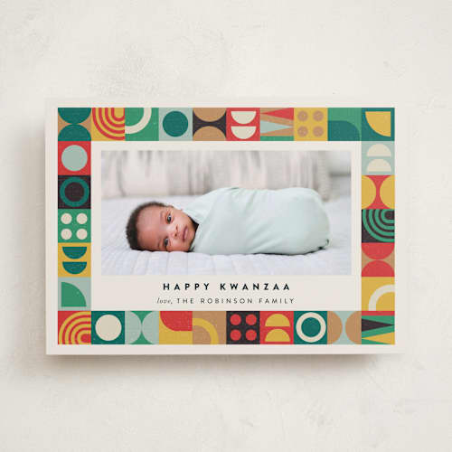 This is a sunset kwanzaa cards with standard by Maria Alou called modern kwanzaa printing on recycled smooth signature in standard