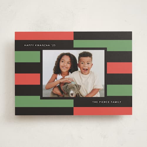 This is a holly kwanzaa cards with standard by letterfix called kwanzaa keys printing on recycled smooth signature in standard
