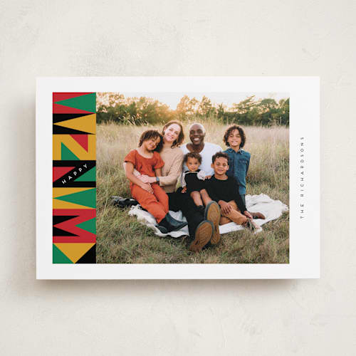 This is a sugar kwanzaa cards with standard by Angela Garrick called kwanzaa blocks printing on recycled smooth signature in standard